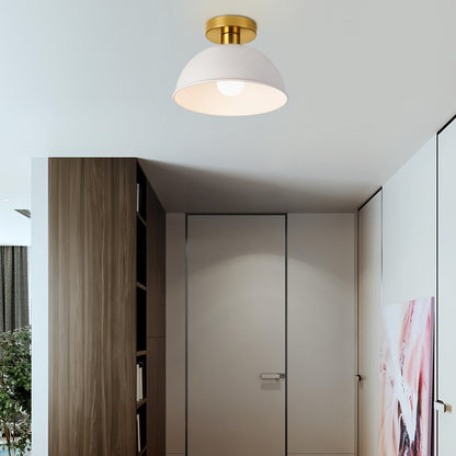 Compact Modern Semi-Flush Ceiling Lamp – Matte Metal Dome with Brass-Tone Details, 20 x 16 cm for Low Ceilings & Hallways