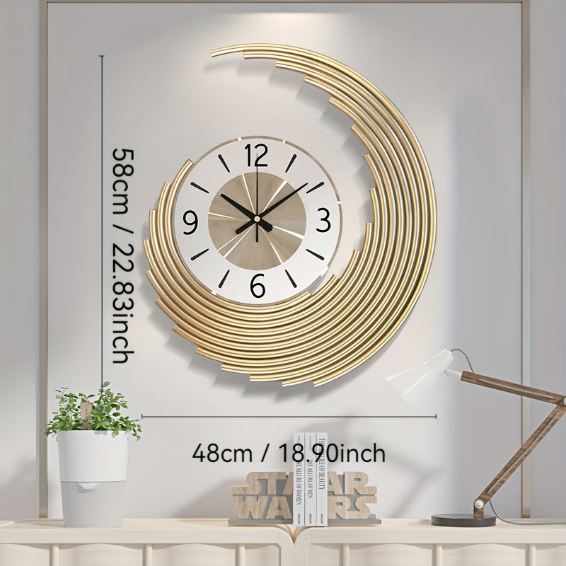 Modern 3D Metal Crescent Wall Clock – Large Silent Quartz Decorative Timepiece, Artistic Wall Decor for Living Room & Office