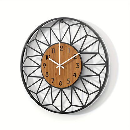 Modern Black Metal & Wood-Grain Wall Clock – Silent Non-Ticking Round Clock in 30, 34 or 40 cm for Living Room & Office
