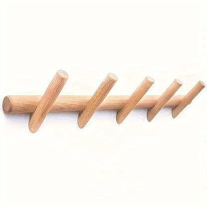 Maeve Solid Oak Wall Rack – Scandinavian Wooden Wall Shelf with Hooks, Entryway & Bathroom Organizer