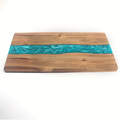Resin River Acacia Wood Cutting Board – Handcrafted 46 x 23 cm Charcuterie & Cheese Serving Board with Blue Resin Design