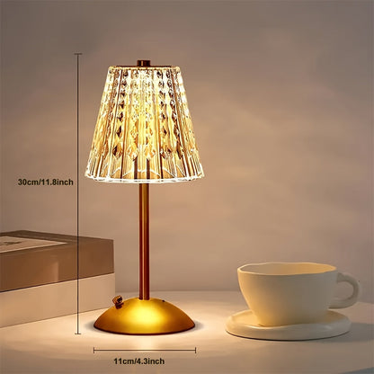 Elegant Crystal Touch Table Lamp – USB Rechargeable Cordless Faceted Shade Lamp with 3-Color Touch Dimming