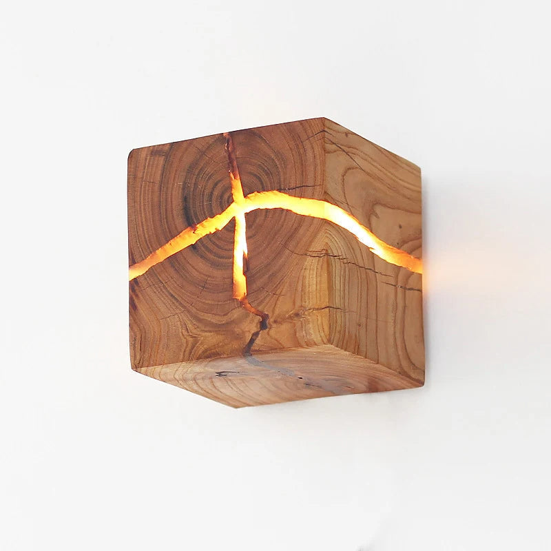 WoodAura Hand-Carved Solid Wood & Resin LED Wall Light – One-of-a-Kind Artistic Wall Lamp or Table Lamp, Plug-In Option