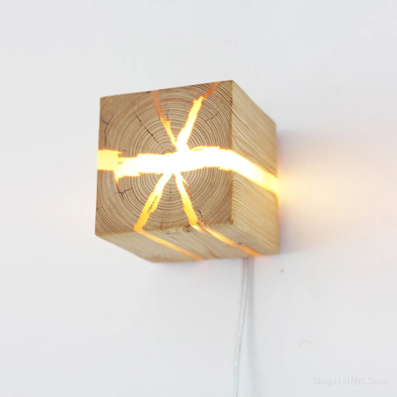 WoodAura Hand-Carved Solid Wood & Resin LED Wall Light – One-of-a-Kind Artistic Wall Lamp or Table Lamp, Plug-In Option