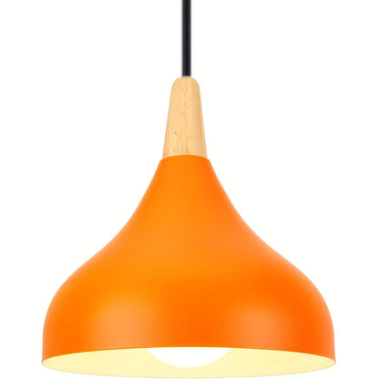 Modern Teardrop Metal & Wood Pendant Light – Scandinavian Hanging Lamp with 100 cm Adjustable Cord in 9 Colors