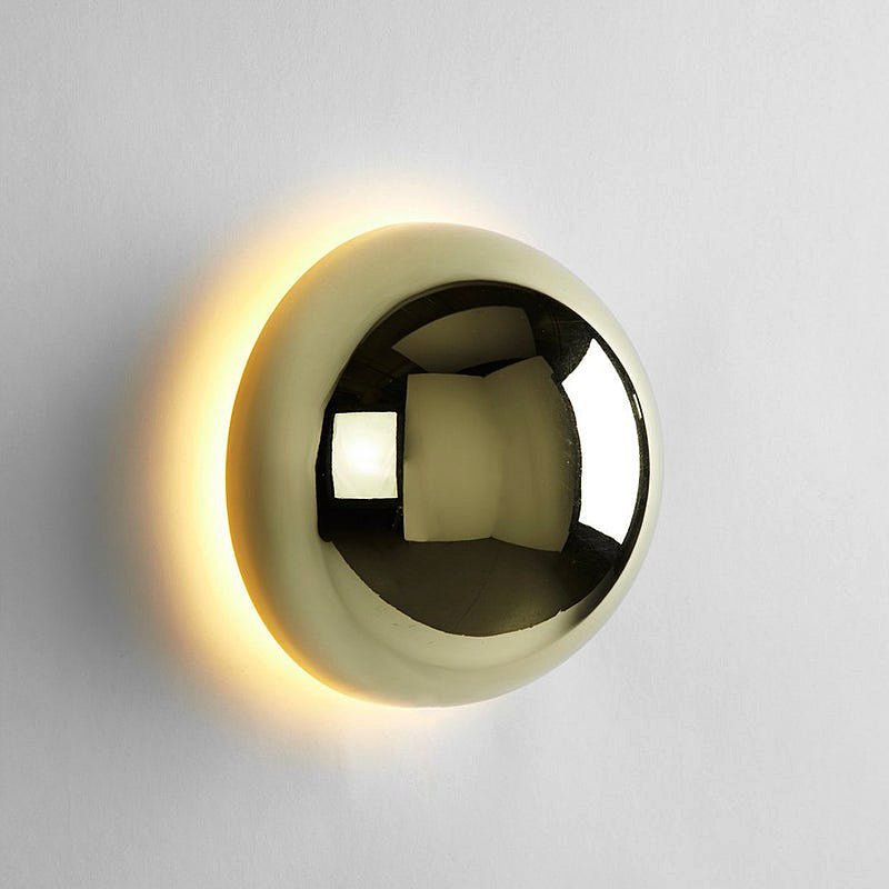 Bauhaus Eclipse Halo Wall Lamp – Round Iron & Glass Backlit Wall Sconce in Black, Gold or Chrome, 10 or 15 cm