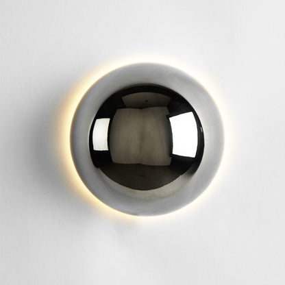 Bauhaus Eclipse Halo Wall Lamp – Round Iron & Glass Backlit Wall Sconce in Black, Gold or Chrome, 10 or 15 cm