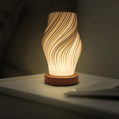 Modern LED Swirl Table Lamp – Sculptural Wave Dimmable Bedside & Desk Light with 3 Light Modes, Compact 21 x 10 cm