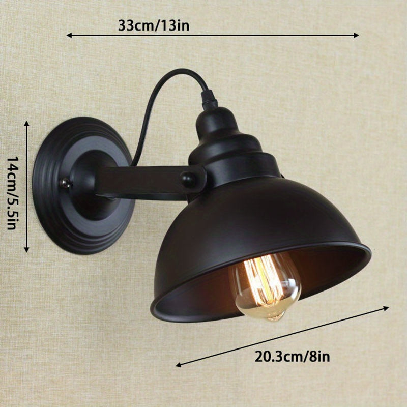 Industrial Vintage Adjustable Wall Sconce – Retro Matte Black Metal Swing Arm Wall Light for Bedroom, Hallway & Cafe