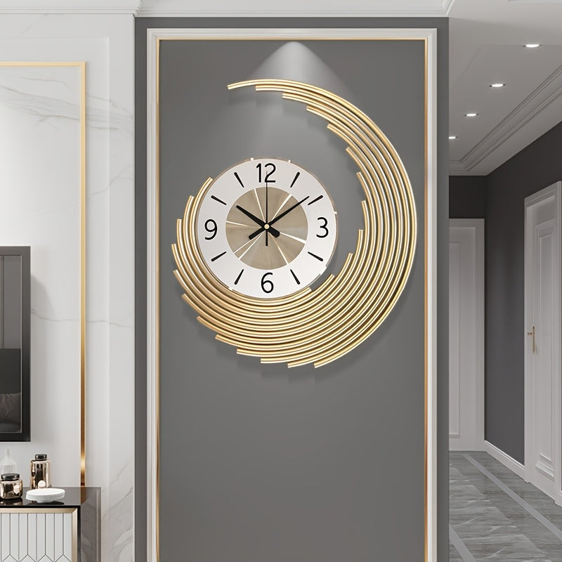 Modern 3D Metal Crescent Wall Clock – Large Silent Quartz Decorative Timepiece, Artistic Wall Decor for Living Room & Office