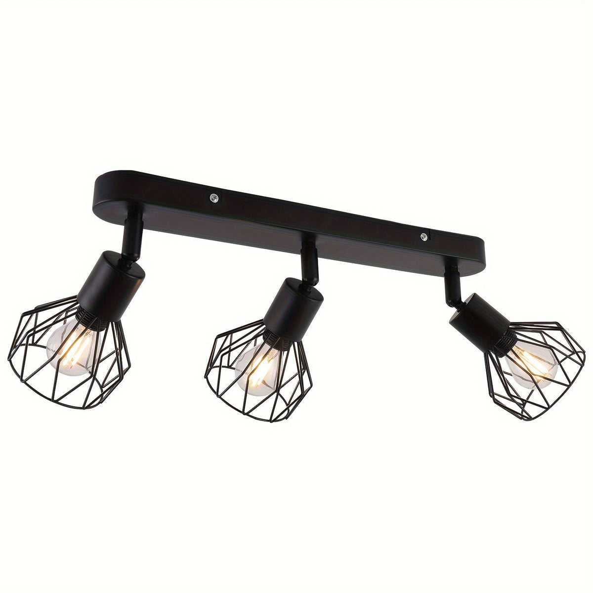 Vintage Industrial 3-Light Ceiling Spotlight – Adjustable Black Metal Cage Track Light Fixture for Kitchen, Hallway & Loft
