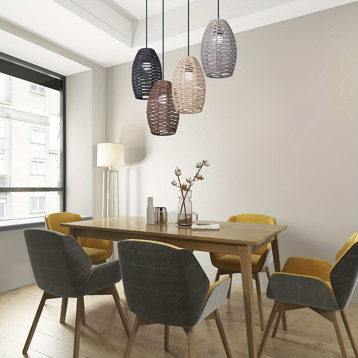 Modern Handwoven Paper Rope Pendant Shade – Natural Coastal Woven Ceiling Light in Light Brown, Brown, Grey or Black