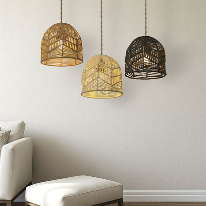 Handwoven Rope Dome Pendant Light Shade – Rustic Farmhouse Coastal Woven Lampshade Chandelier in White, Brown or Black