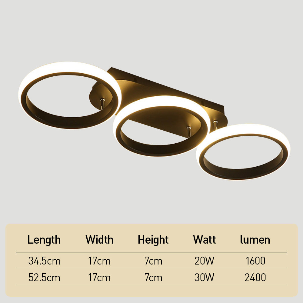 Halo Overlapping Ring LED Ceiling Light – Modern 2 or 3 Ring Flush Mount Fixture, Warm or Cool White for Living Room