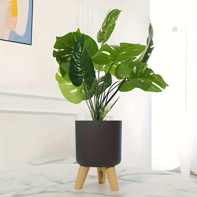 Modern Round Planter with Detachable Wooden Legs – Mid-Century Indoor & Outdoor Plant Pot in Black or White, 3 Sizes