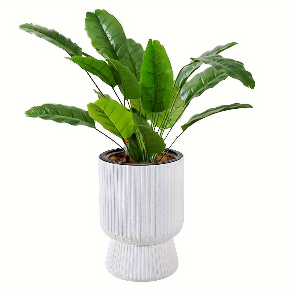 White Self-Watering Flower Pot with Water Level Indicator – Modern Wine Glass Shaped Indoor Planter for Houseplants