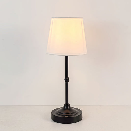 Dimmable Cordless Table Lamp – USB Rechargeable 2000mAh Brushed Metal Lamp with Fabric Shade for Bedside & Living Room