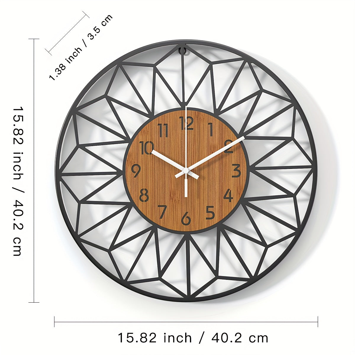 Modern Black Metal & Wood-Grain Wall Clock – Silent Non-Ticking Round Clock in 30, 34 or 40 cm for Living Room & Office