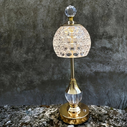 Crystal Touch Rechargeable LED Table Lamp – Cordless Dimmable Bedside Light with Gold Base, Elegant Luxury Accent Lamp