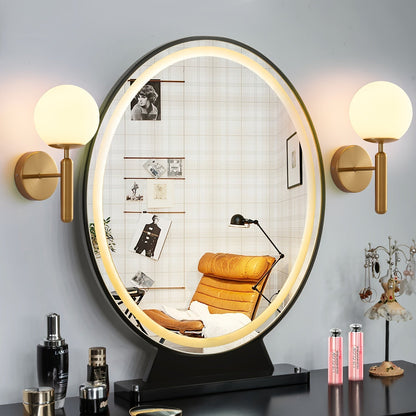 Modern Frosted Ivory Glass Globe Wall Sconce – Polished Metal Bedroom & Vanity Wall Light in Black or Gold