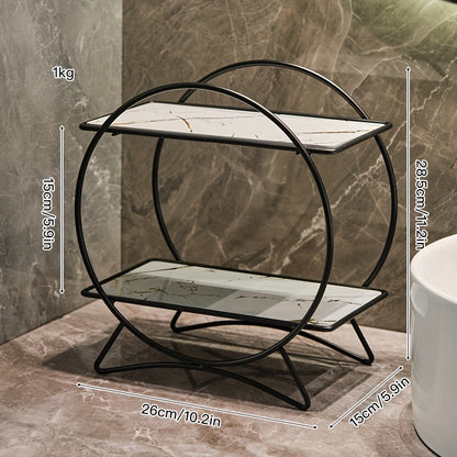 2-Tier Bathroom Organizer with Cat-Ear Base – Metal & Marble-Look Cosmetic, Perfume and Skincare Storage Shelf for Vanity