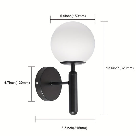 Modern Ivory Glass Globe Wall Sconce – Polished Metal Frame Wall Light in Black or Gold for Bedroom, Living Room & Vanity