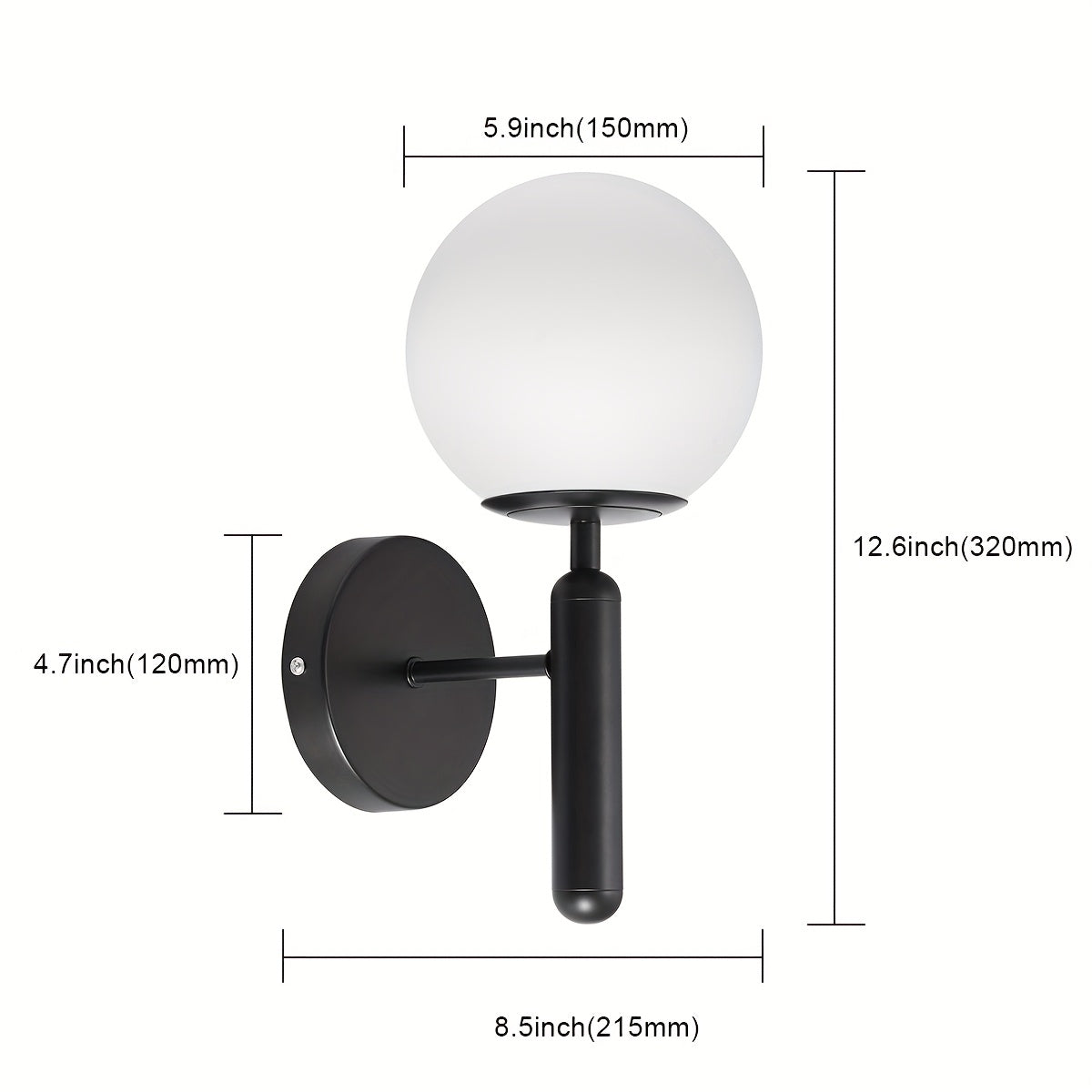 Modern Frosted Ivory Glass Globe Wall Sconce – Polished Metal Bedroom & Vanity Wall Light in Black or Gold