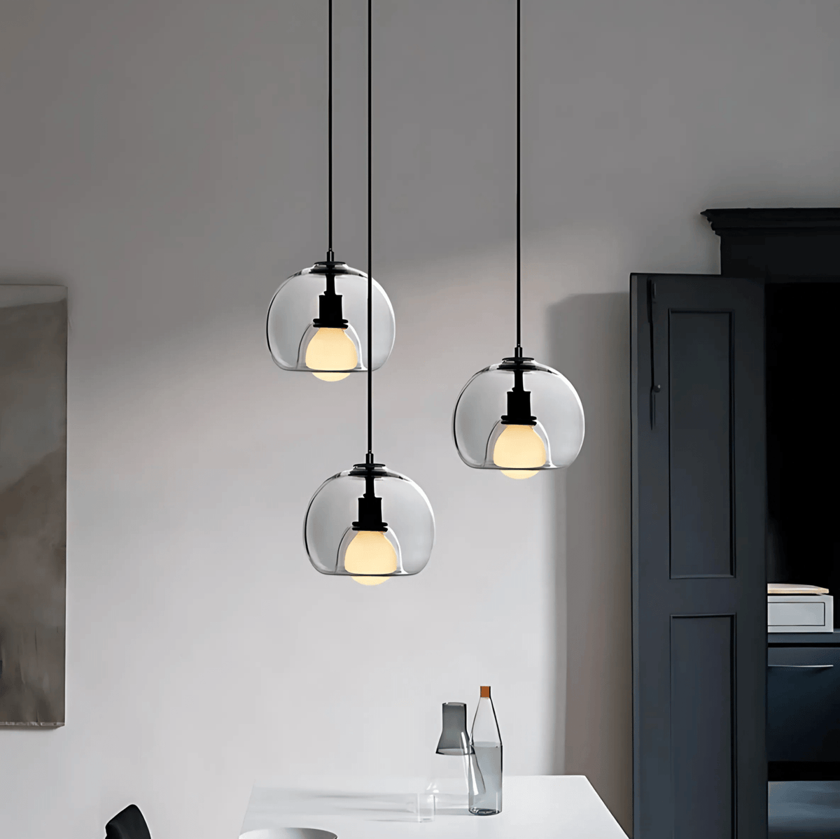 Clyde Handblown Glass Pendant Light – Modern Smoke Grey, Clear or Amber Globe Hanging Lamp for Kitchen Island & Dining
