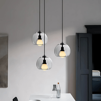 Clyde Handblown Glass Pendant Light – Modern Smoke Grey, Clear or Amber Globe Hanging Lamp for Kitchen Island & Dining