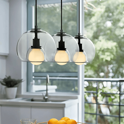 Clyde Handblown Glass Pendant Light – Modern Smoke Grey, Clear or Amber Globe Hanging Lamp for Kitchen Island & Dining