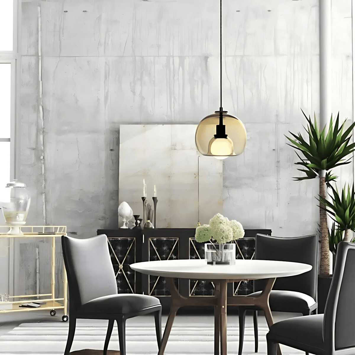 Clyde Handblown Glass Pendant Light – Modern Smoke Grey, Clear or Amber Globe Hanging Lamp for Kitchen Island & Dining