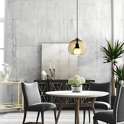 Clyde Handblown Glass Pendant Light – Modern Smoke Grey, Clear or Amber Globe Hanging Lamp for Kitchen Island & Dining