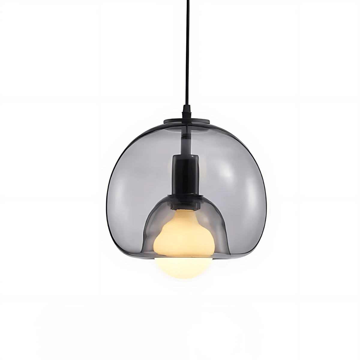 Clyde Handblown Glass Pendant Light – Modern Smoke Grey, Clear or Amber Globe Hanging Lamp for Kitchen Island & Dining