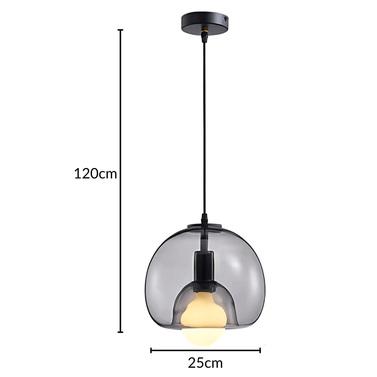 Clyde Handblown Glass Pendant Light – Modern Smoke Grey, Clear or Amber Globe Hanging Lamp for Kitchen Island & Dining