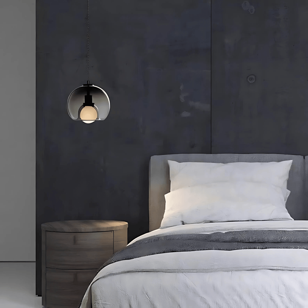 Clyde Handblown Glass Pendant Light – Modern Smoke Grey, Clear or Amber Globe Hanging Lamp for Kitchen Island & Dining