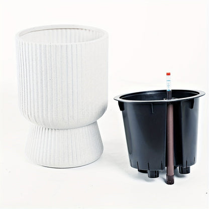 White Self-Watering Flower Pot with Water Level Indicator – Modern Wine Glass Shaped Indoor Planter for Houseplants