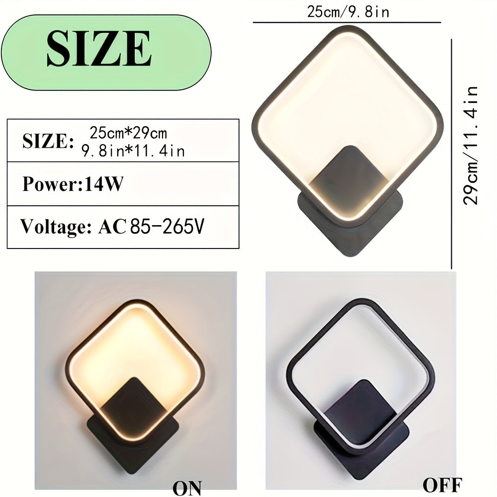 Modern Square LED Wall Lamp – Minimalist Geometric Wall Light with 3-Tone Dimming 3000K to 6000K in White or Black