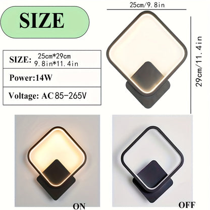 Modern Square LED Wall Lamp – Minimalist Geometric Wall Light with 3-Tone Dimming 3000K to 6000K in White or Black