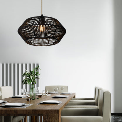 Handwoven Paper Rope Geometric Pendant Light Shade – 32 cm Modern Organic Woven Lampshade in Brown, White or Black