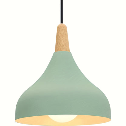 Modern Teardrop Metal & Wood Pendant Light – Scandinavian Hanging Lamp with 100 cm Adjustable Cord in 9 Colors