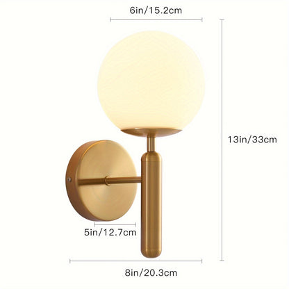 Modern Ivory Glass Globe Wall Sconce – Polished Metal Frame Wall Light in Black or Gold for Bedroom, Living Room & Vanity