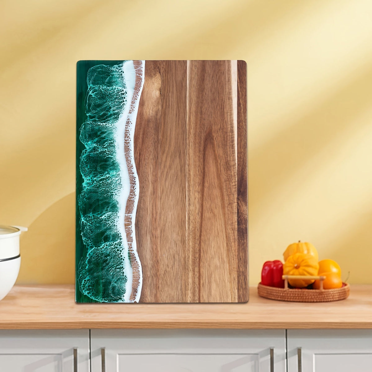 Ocean Wave Resin & Acacia Wood Cutting Board – Handcrafted Cheese, Charcuterie & Serving Board with River Resin Design