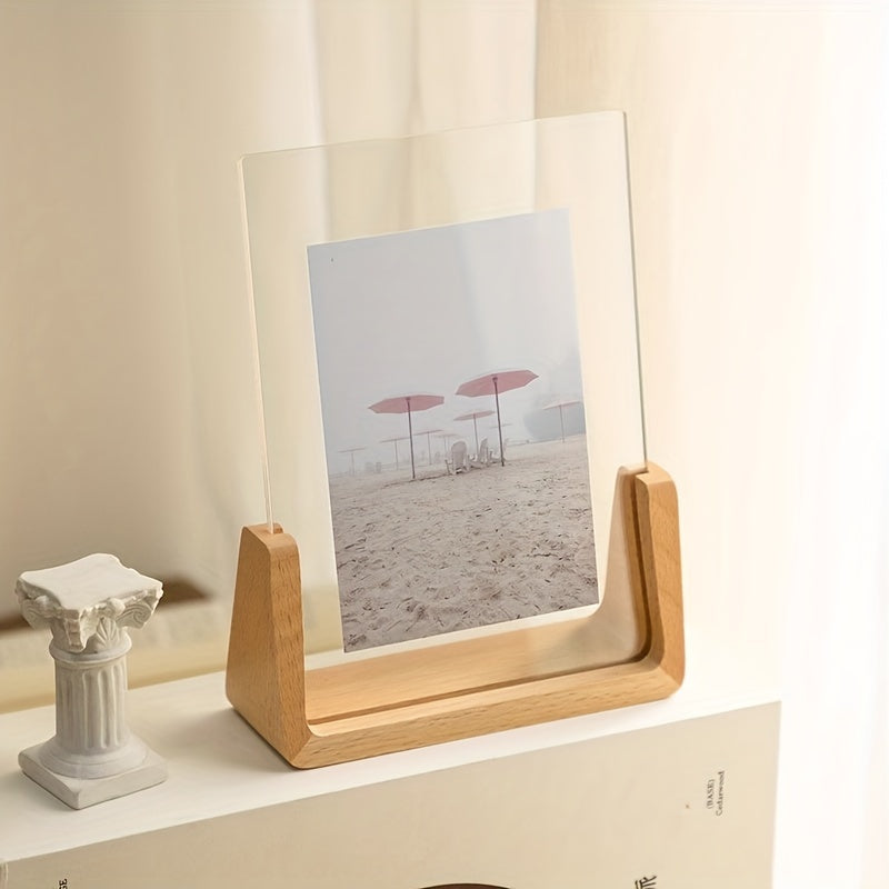 U-Shaped Acrylic & Wood Photo Frame – Modern Minimalist 6 Inch Picture Frame, Tabletop Display Gift