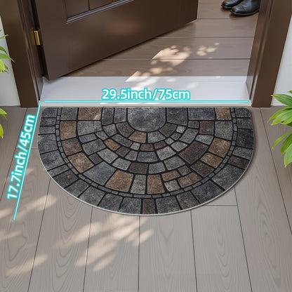 Half-Circle Mosaic Door Mat – Non-Slip Semi-Round Indoor Outdoor Entryway Rug, 100% Polyester, 45x75 or 60x90 cm