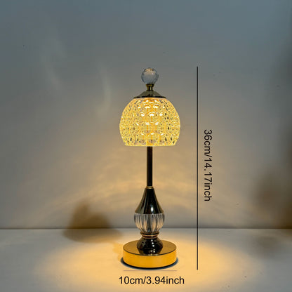 Crystal Touch Rechargeable LED Table Lamp – Cordless Dimmable Bedside Light with Gold Base, Elegant Luxury Accent Lamp