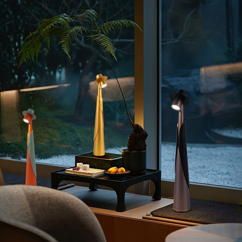 Modern Rechargeable LED Hat Lamp – Cordless Touch-Control Dimmable Desk Light, Artistic Bedside & Table Lamp
