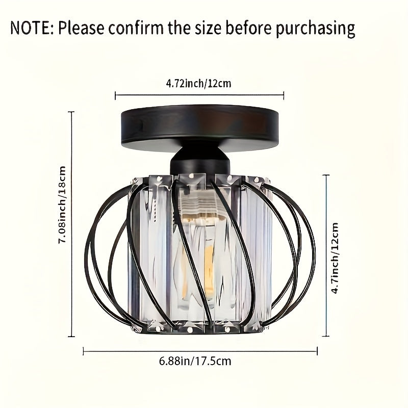 Modern Industrial Glass Cage Ceiling Light Set of 2 – Clear Glass Semi-Flush Mount in Black, Gold or Silver for Kitchen & Hallway