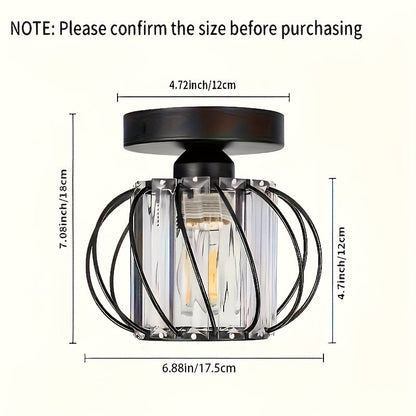 Modern Industrial Glass Cage Ceiling Light Set of 2 – Clear Glass Semi-Flush Mount in Black, Gold or Silver for Kitchen & Hallway