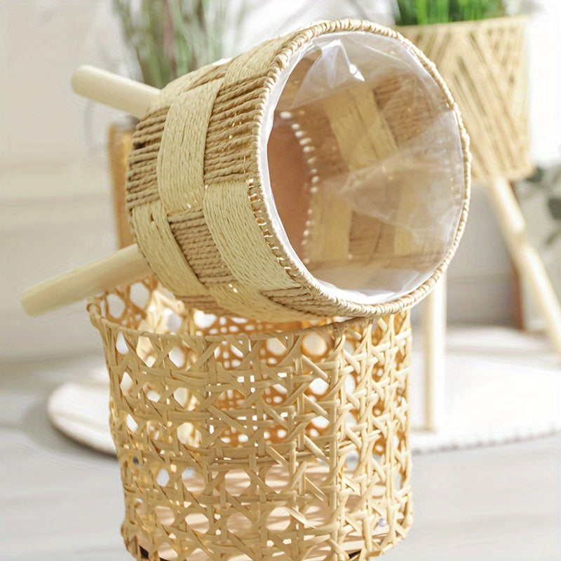 Boho Handwoven Bamboo Flower Stand – Rattan Planter Basket with Wooden Legs for Indoor Plants, 3 Sizes