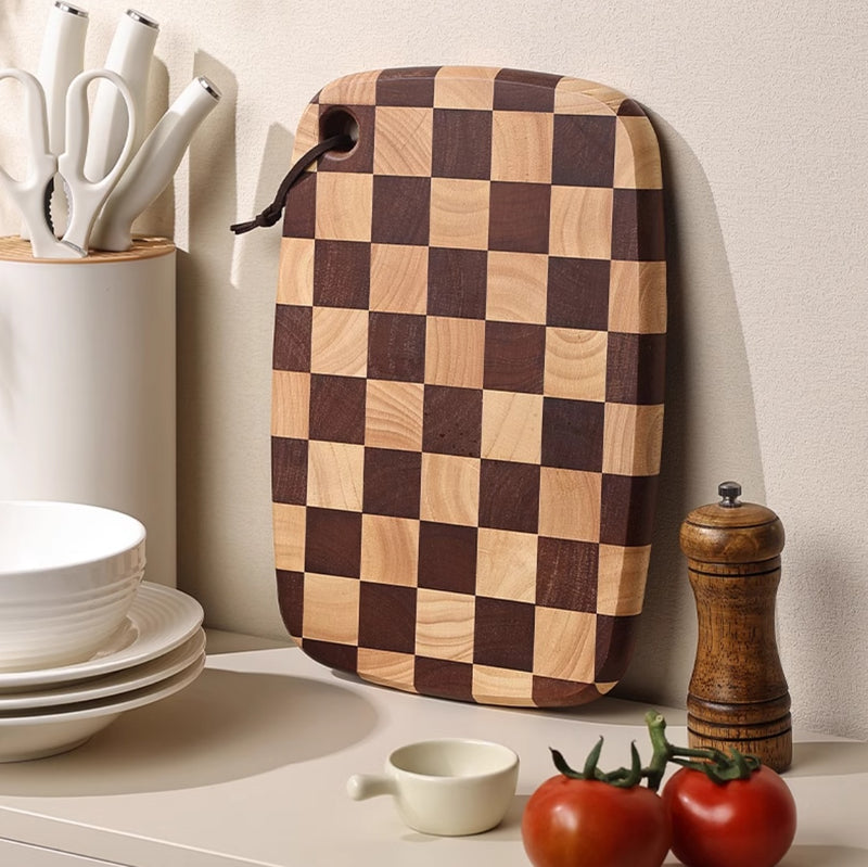 Handmade Acacia Wood Checkerboard Cutting Board – Solid Wood Chessboard Grid Chopping & Serving Board for Kitchen